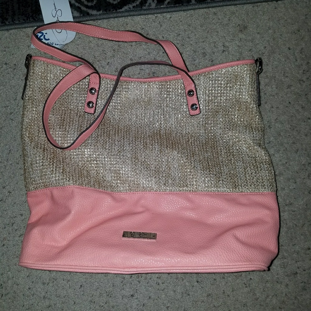 Jessica Simpson leather / straw handbag. NWT